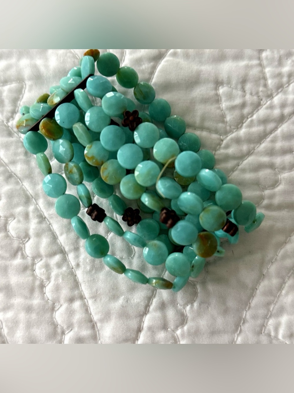 Vintage Boho Wide Multi-Strand Turquoise Resin Coin Bead Stretch Cuff Bracelet